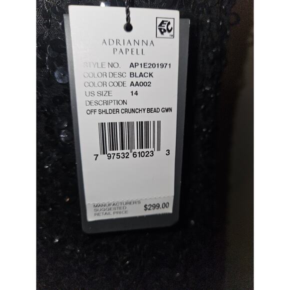 NWT! Adrianna Papell Women's Off Shoulder Black Sequins Maxi Gown Sz 14 $299 - Picture 2 of 12